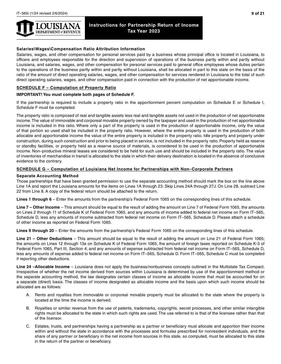 Instructions for Form IT-565 Partnership Return of Income - Louisiana, Page 9