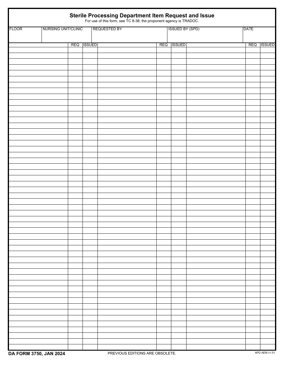 DA Form 3750 Download Fillable PDF or Fill Online Sterile Processing ...