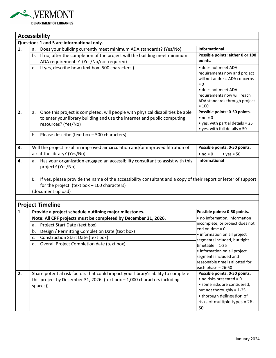 Worksheet  Rubric - U.S. Treasury Capital Projects Fund for Libraries Application - Vermont, Page 11