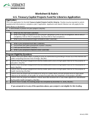 Worksheet &amp; Rubric - U.S. Treasury Capital Projects Fund for Libraries Application - Vermont