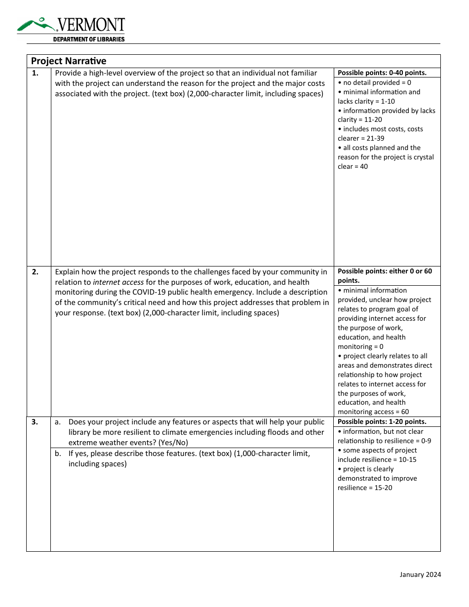 Worksheet  Rubric - U.S. Treasury Capital Projects Fund for Libraries Application - Vermont, Page 6