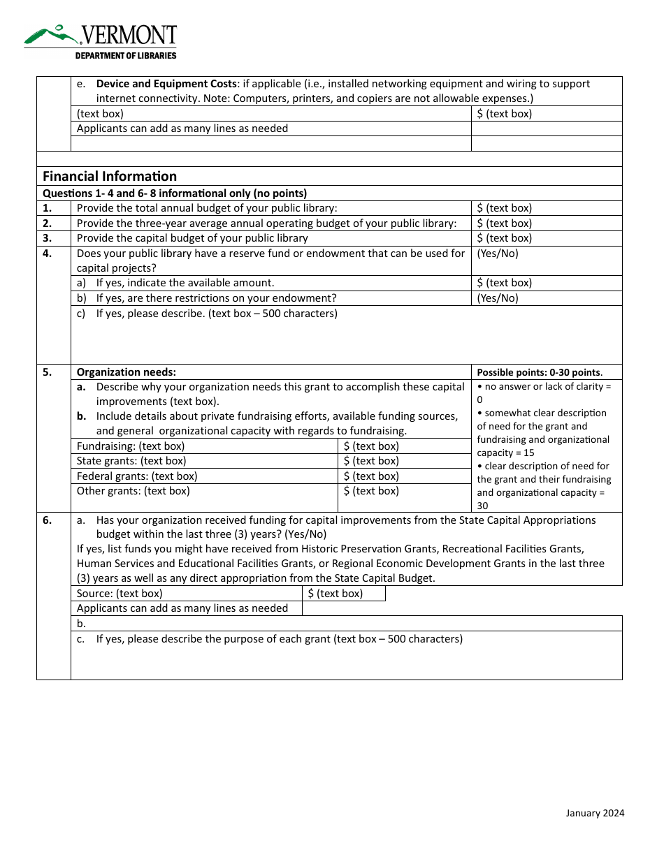 Worksheet  Rubric - U.S. Treasury Capital Projects Fund for Libraries Application - Vermont, Page 9