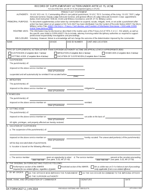 DA Form 2627-2  Printable Pdf