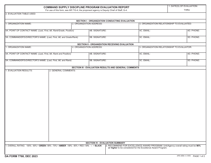 DA Form 7768 Command Supply Discipline Program Evaluation Report