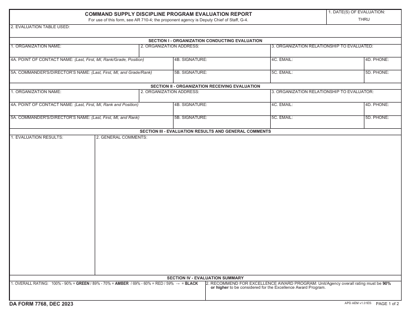 DA Form 7768  Printable Pdf