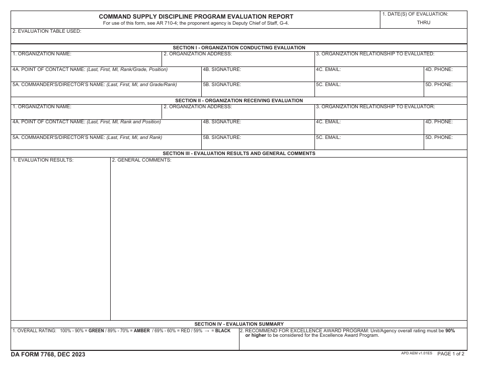 DA Form 7768 Command Supply Discipline Program Evaluation Report, Page 1