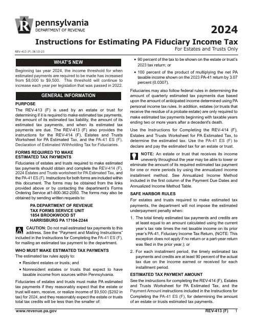 Instructions for Form REV-414 (F), PA-41 ES (F) - Pennsylvania, 2024