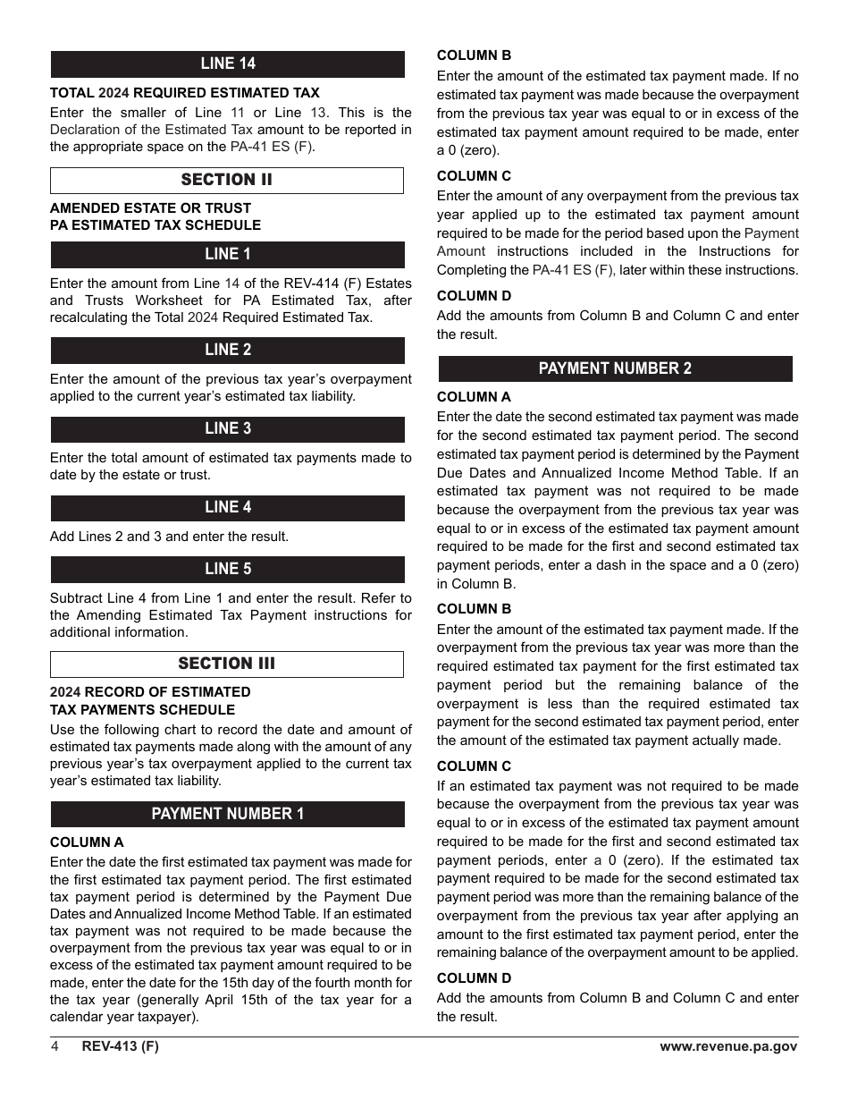 Instructions for Form REV-414 (F), PA-41 ES (F) - Pennsylvania, Page 4