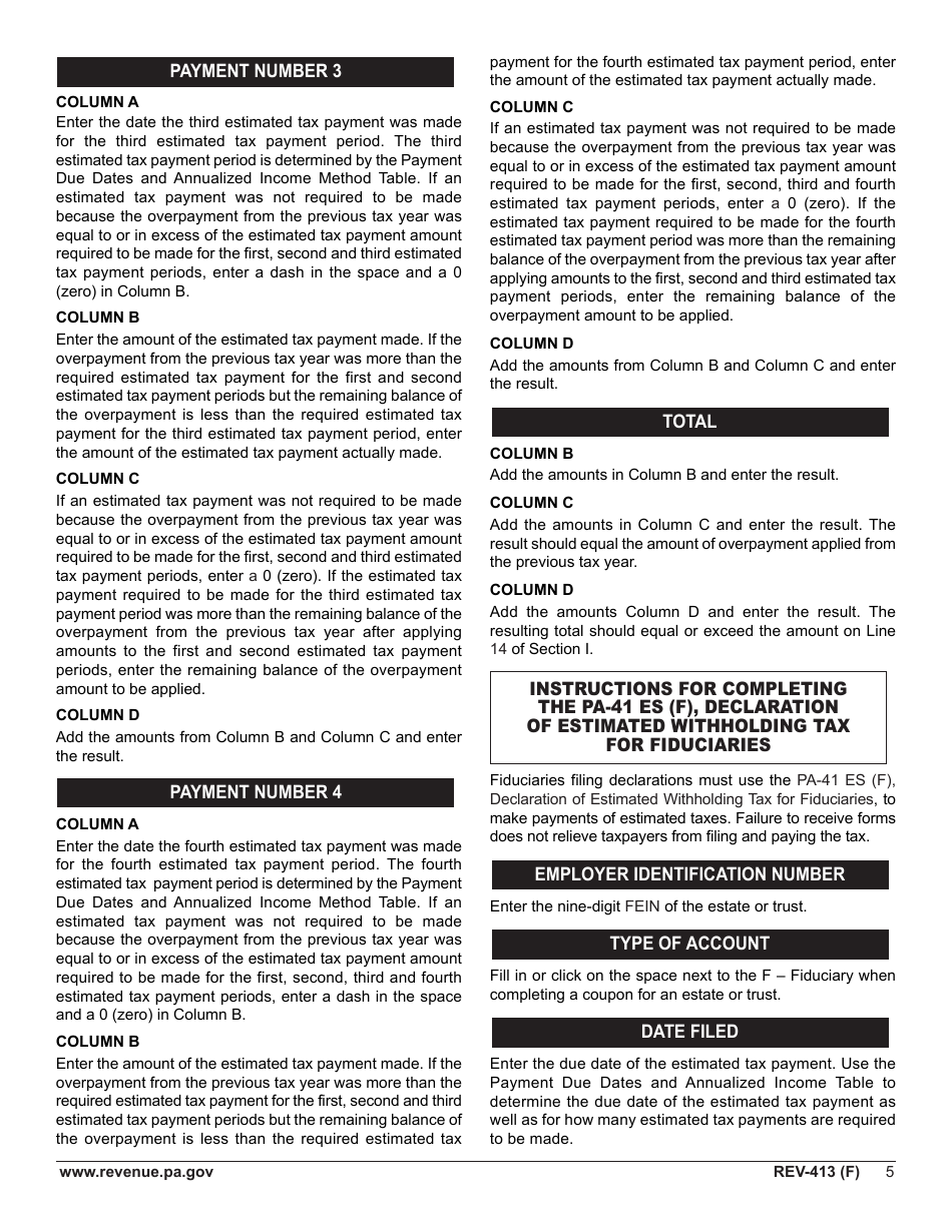Instructions for Form REV-414 (F), PA-41 ES (F) - Pennsylvania, Page 5