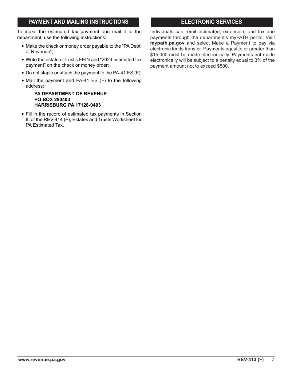 Instructions for Form REV-414 (F), PA-41 ES (F) - Pennsylvania, Page 7