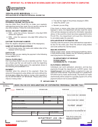 Document preview: Form PA-40 ES Declaration of Estimated Personal Income Tax - Pennsylvania, 2024