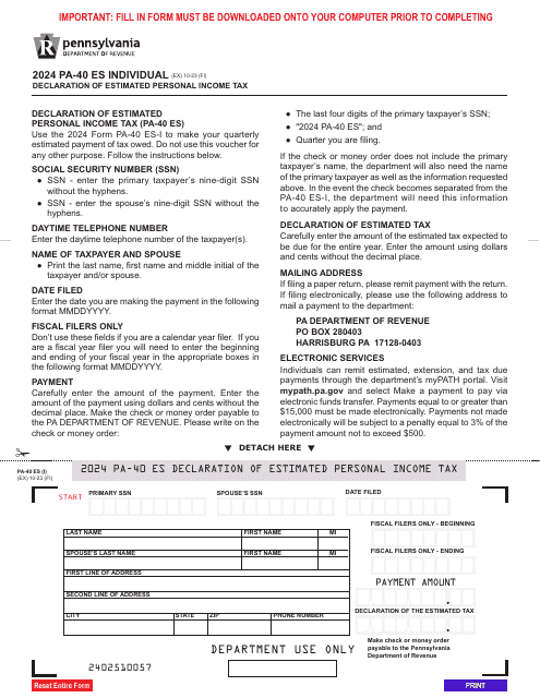 Form PA-40 ES 2024 Printable Pdf