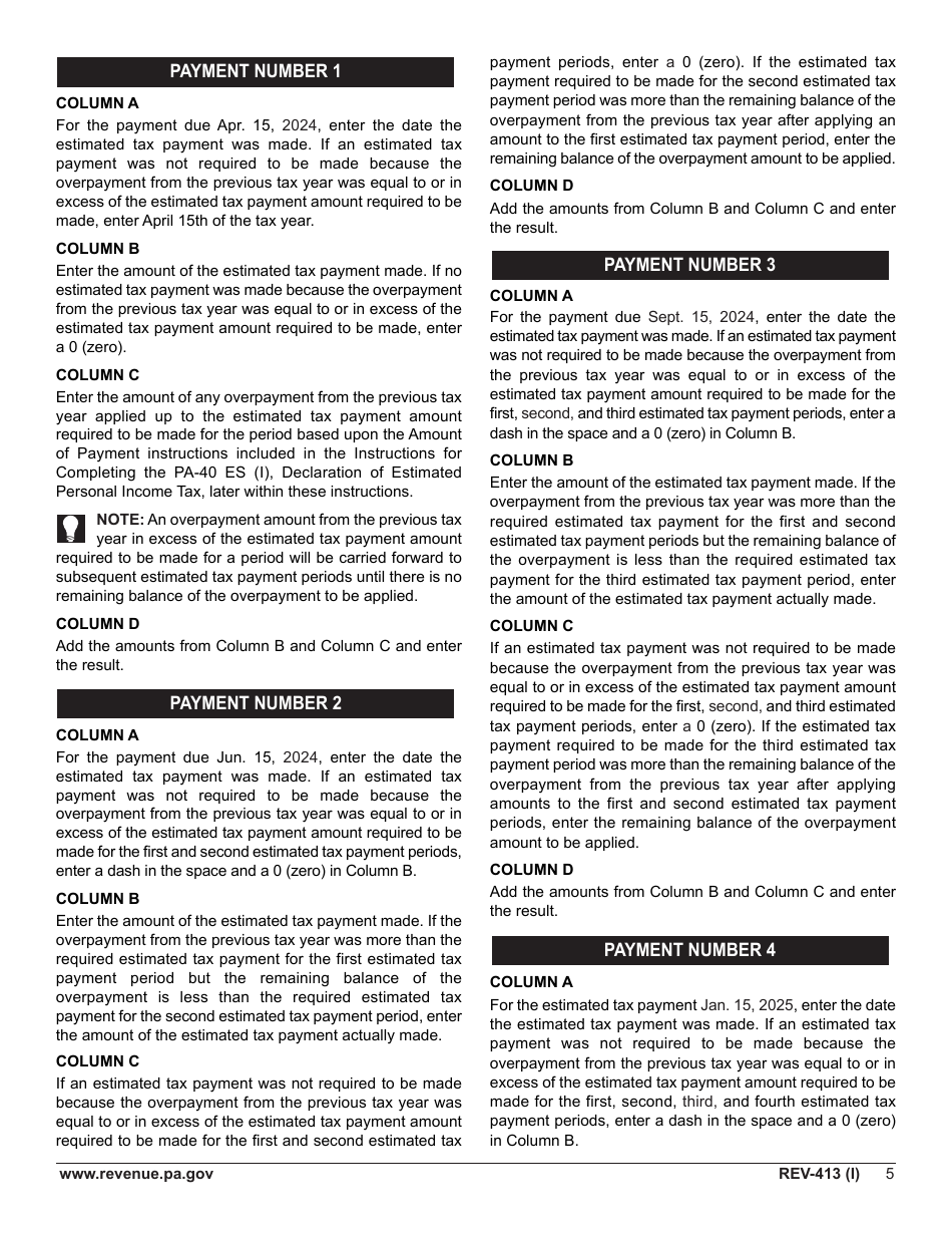 Instructions for Form REV-414 (I), PA-40 ES (I) #### - Pennsylvania, Page 5