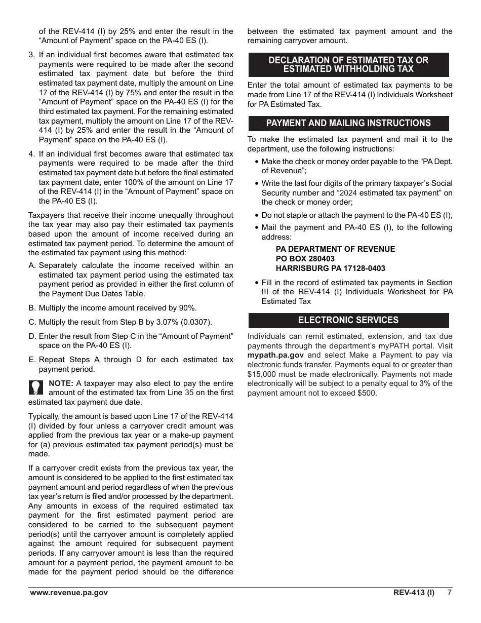 Instructions for Form REV-414 (I), PA-40 ES (I) #### - Pennsylvania, Page 7