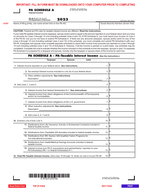 Form PA-40 Schedule A 2023 Printable Pdf