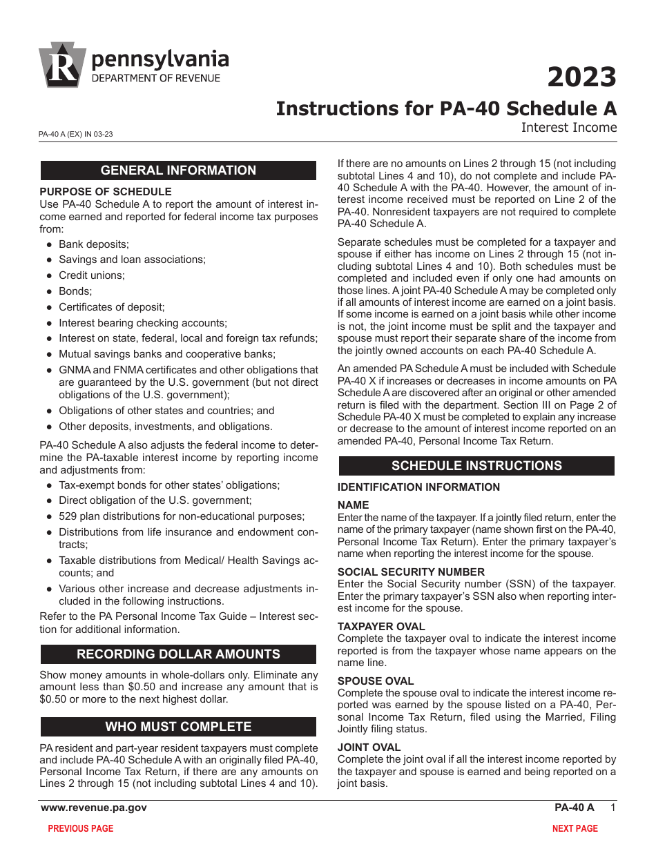 Form PA-40 Schedule A Interest Income - Pennsylvania, Page 3