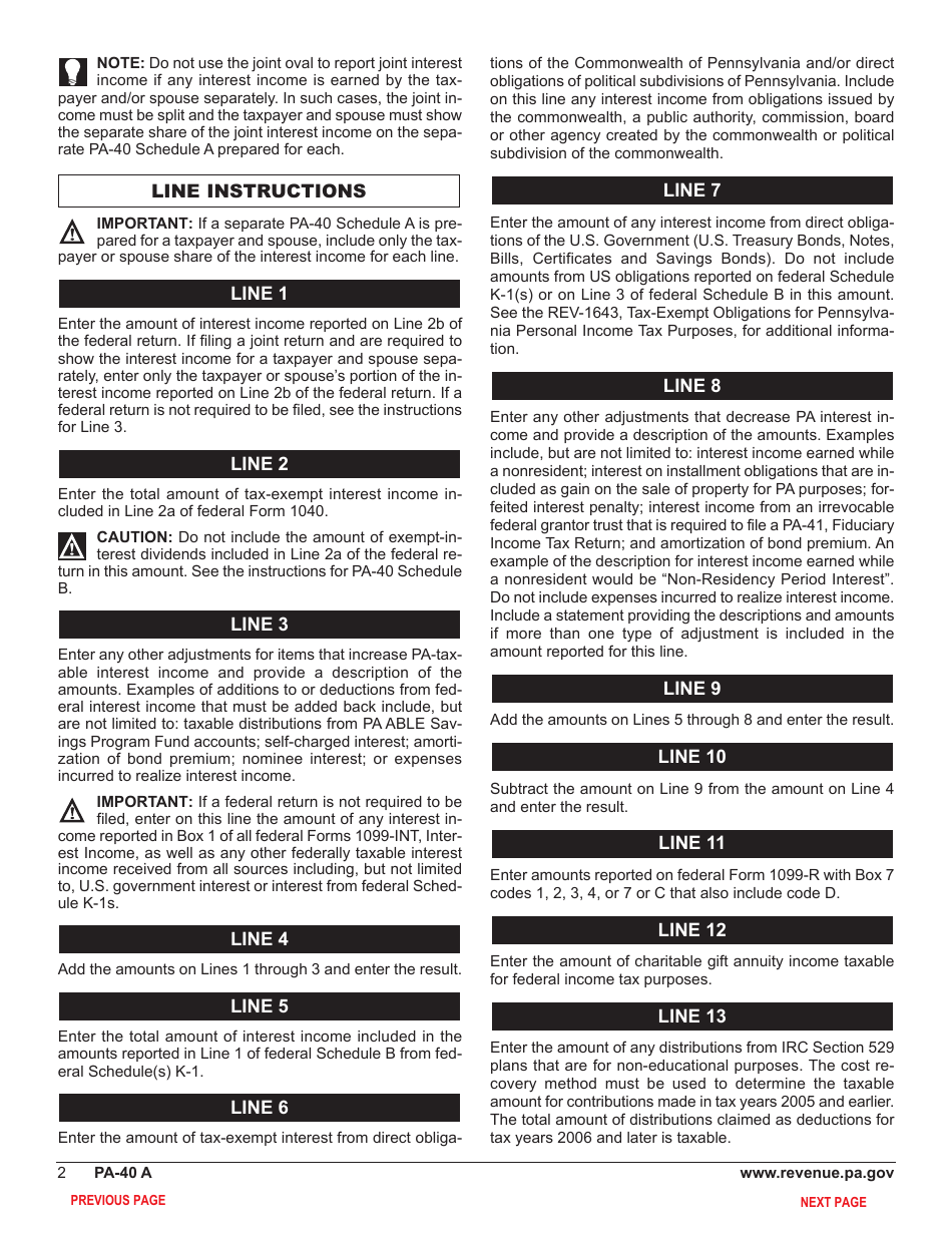 Form pa 40 schedule a download fillable pdf or fill online interest
