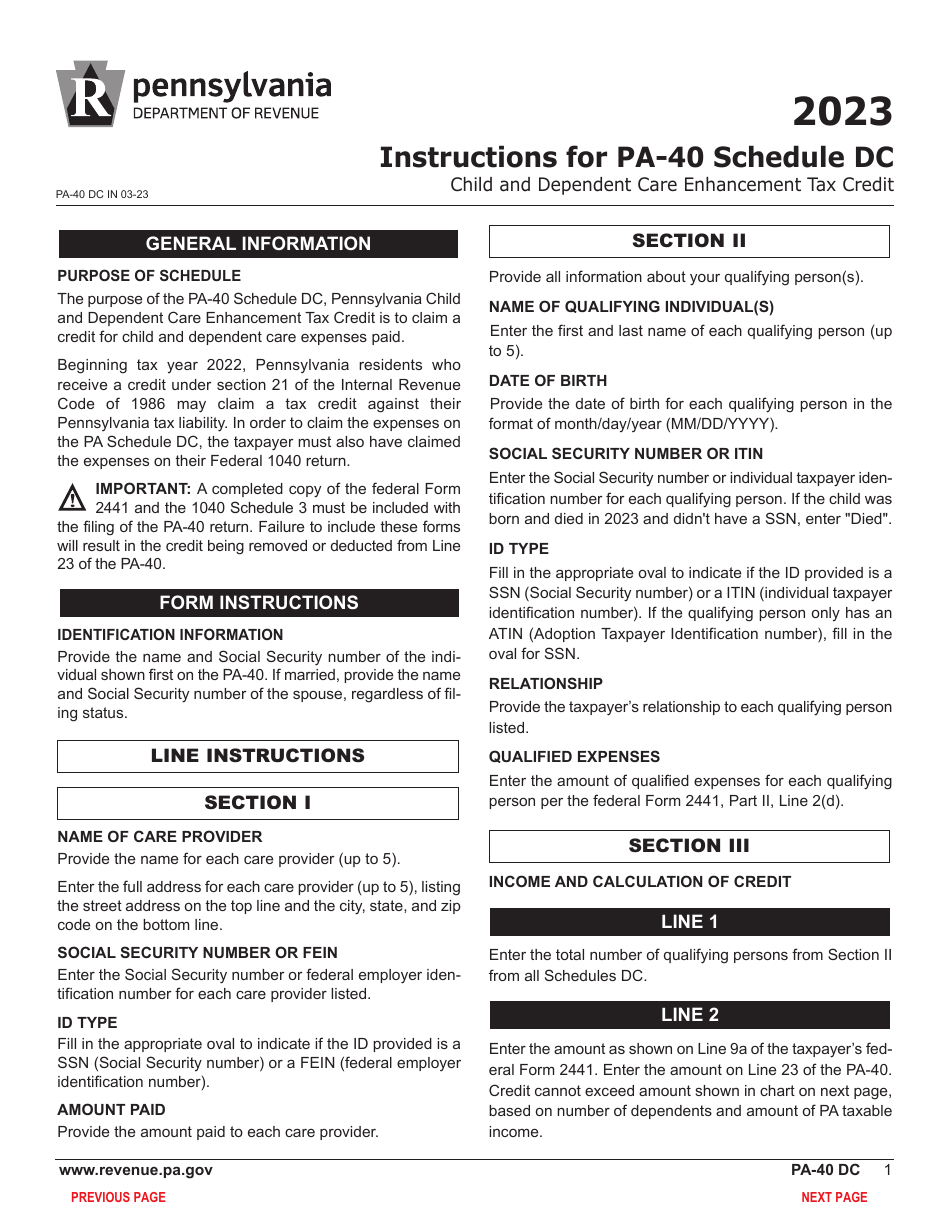 Form PA-40 Schedule DC Child and Dependent Care Enhancement Tax Credit - Pennsylvania, Page 3