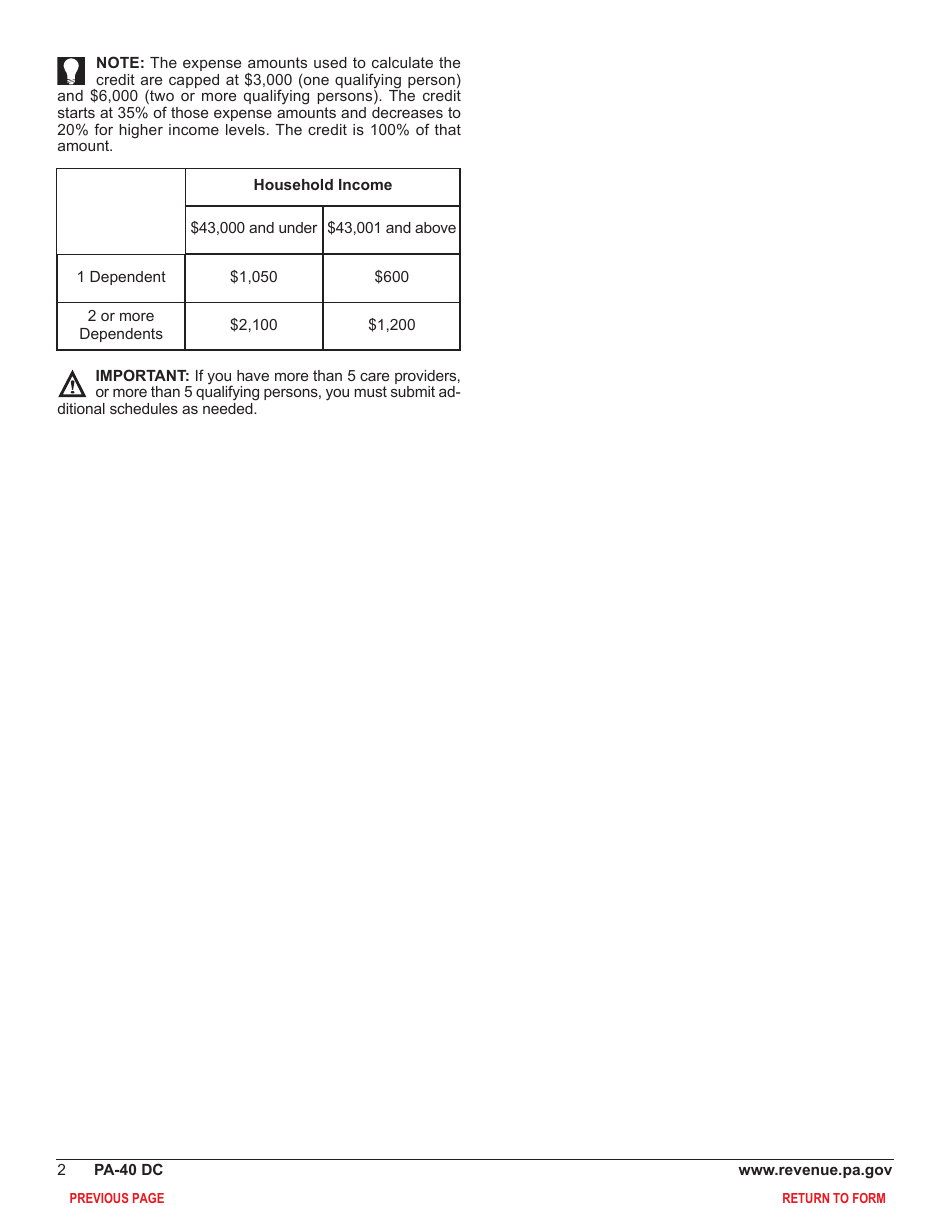 Form PA-40 Schedule DC Child and Dependent Care Enhancement Tax Credit - Pennsylvania, Page 4