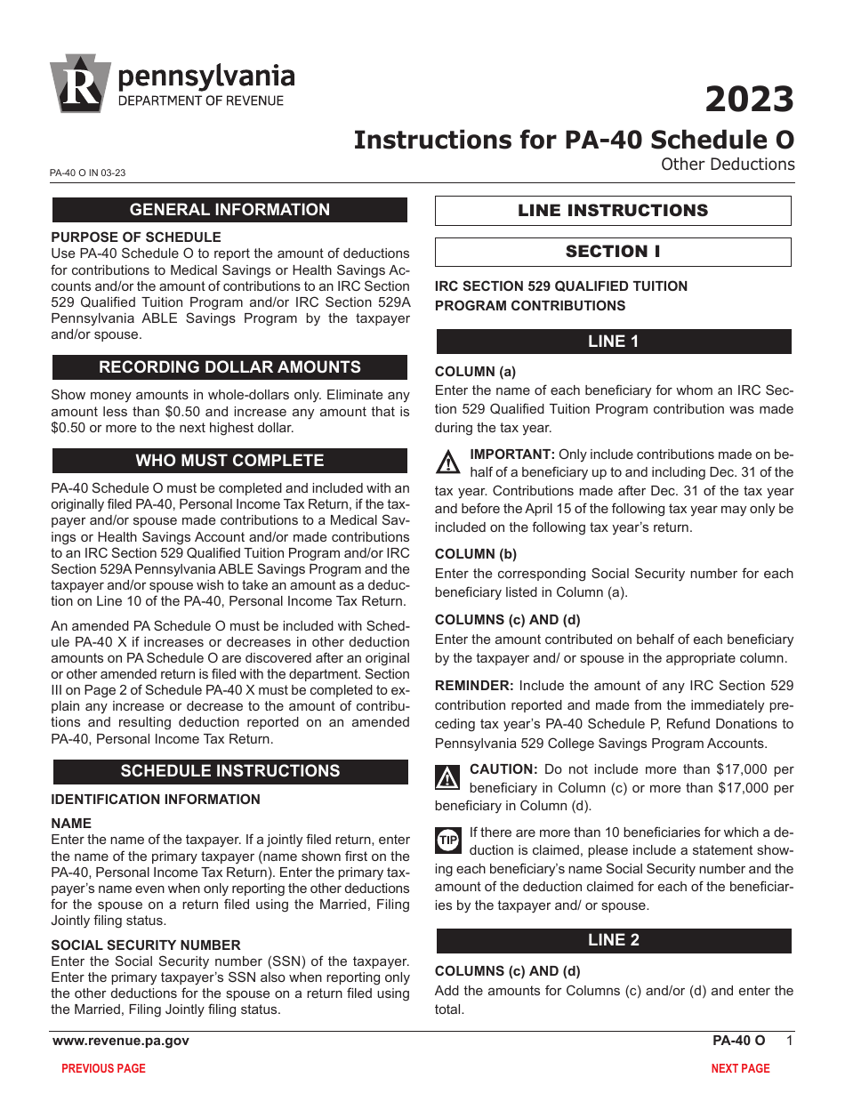 Form PA-40 Schedule O Other Deductions - Pennsylvania, Page 3