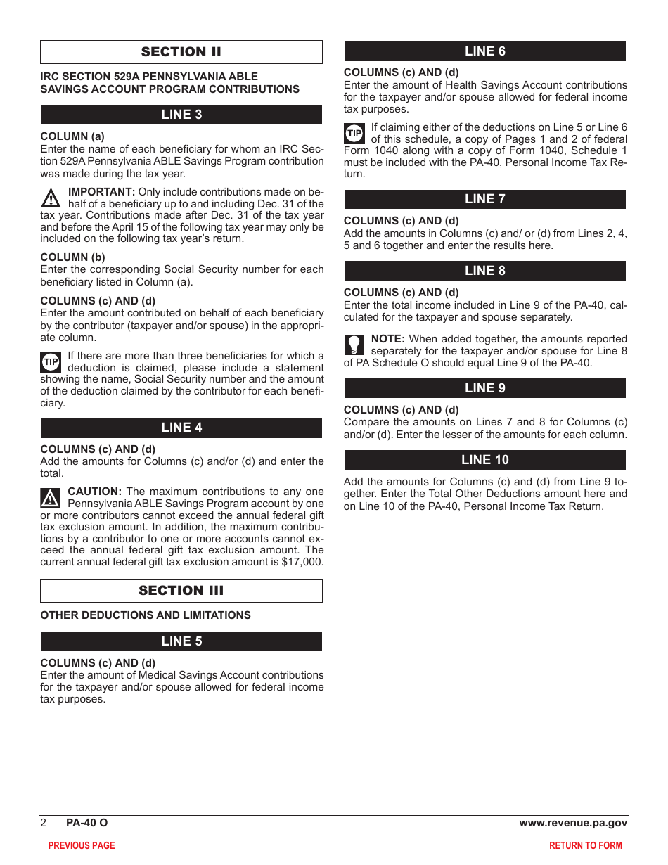 Form PA-40 Schedule O Other Deductions - Pennsylvania, Page 4