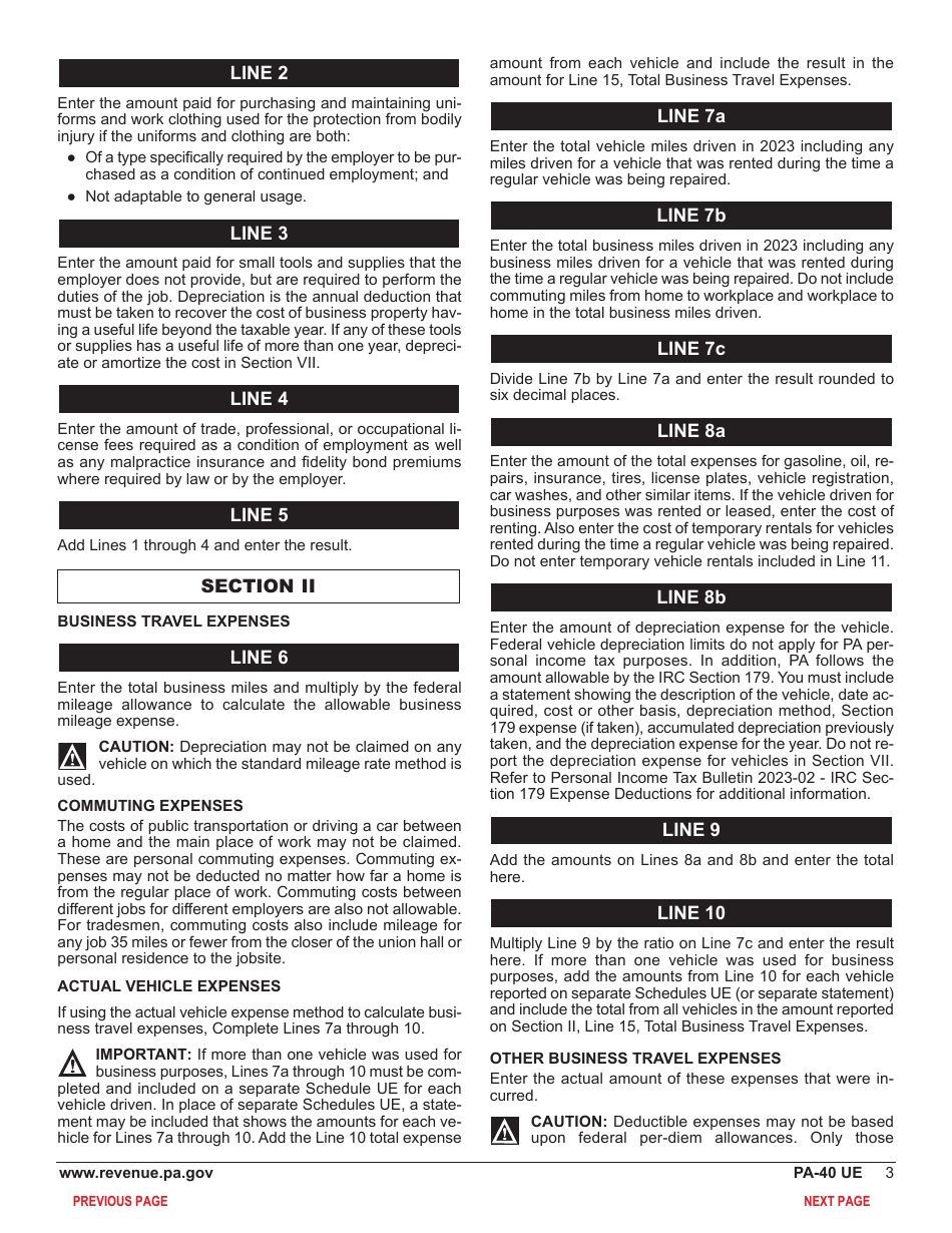 Form PA-40 Schedule UE Allowable Employee Business Expenses - Pennsylvania, Page 5