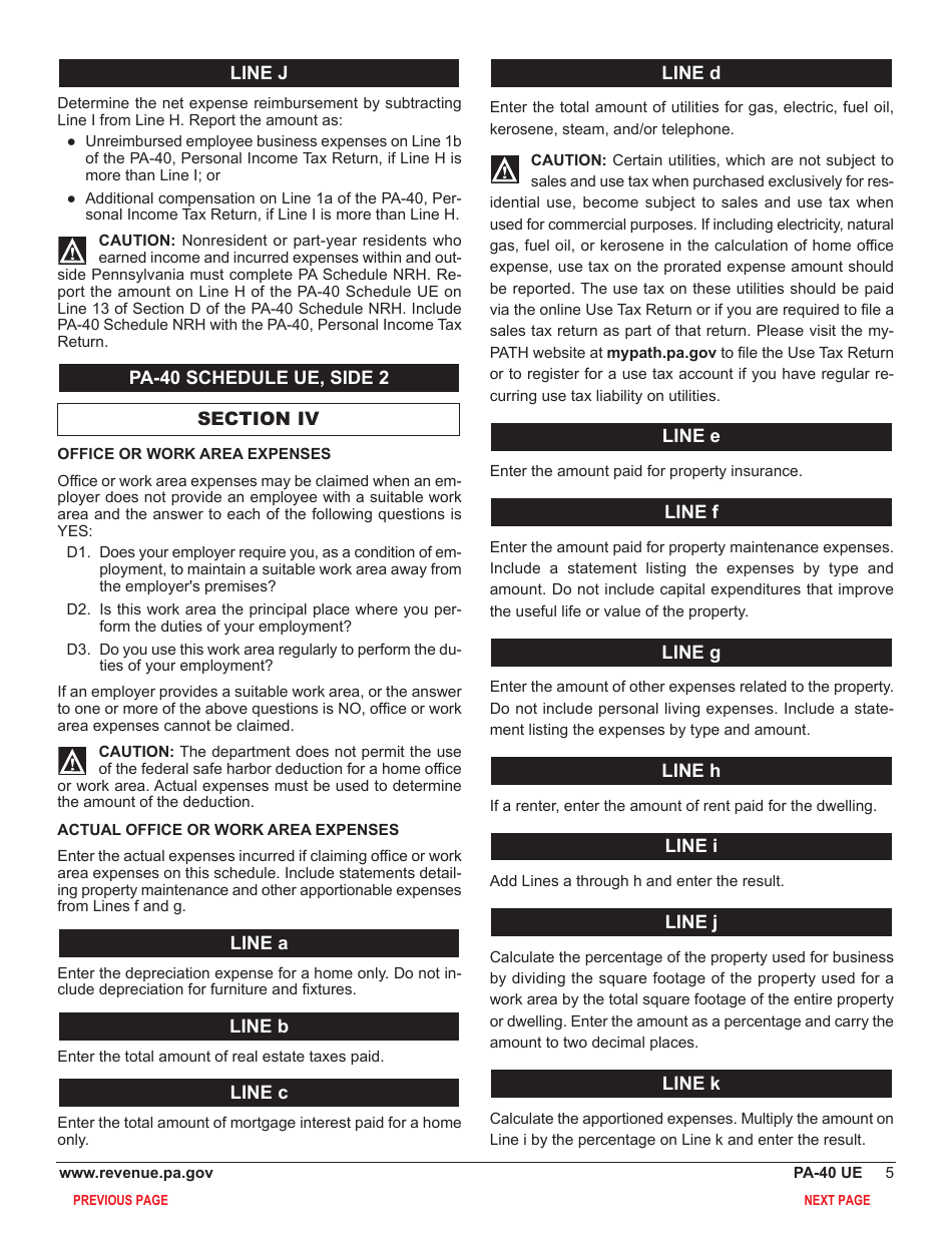 Form PA-40 Schedule UE Allowable Employee Business Expenses - Pennsylvania, Page 7