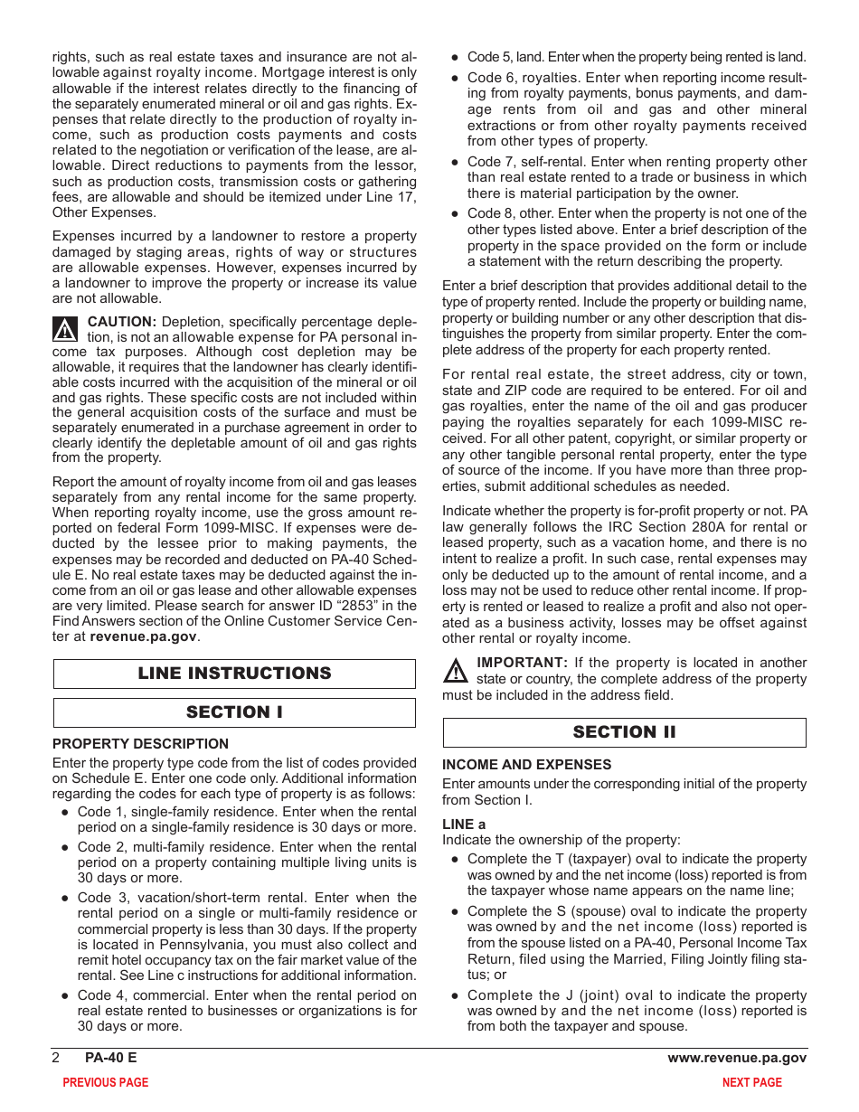 Form PA-40 Schedule E Rents and Royalty Income (Loss) - Pennsylvania, Page 4