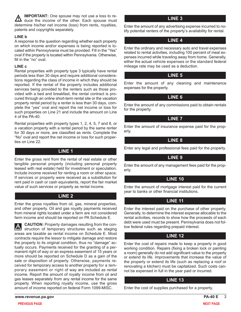Form PA-40 Schedule E Rents and Royalty Income (Loss) - Pennsylvania, Page 5