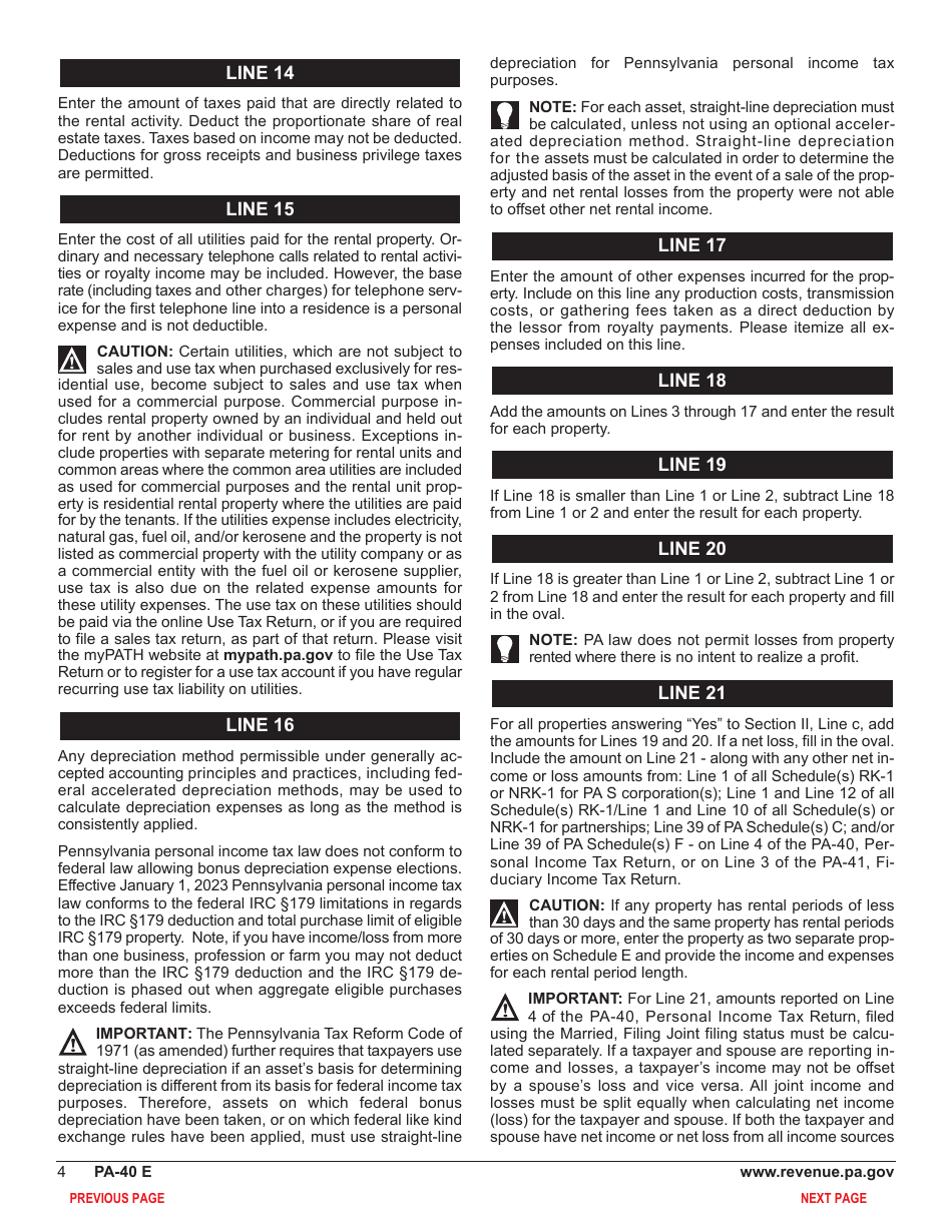 Form PA-40 Schedule E Rents and Royalty Income (Loss) - Pennsylvania, Page 6