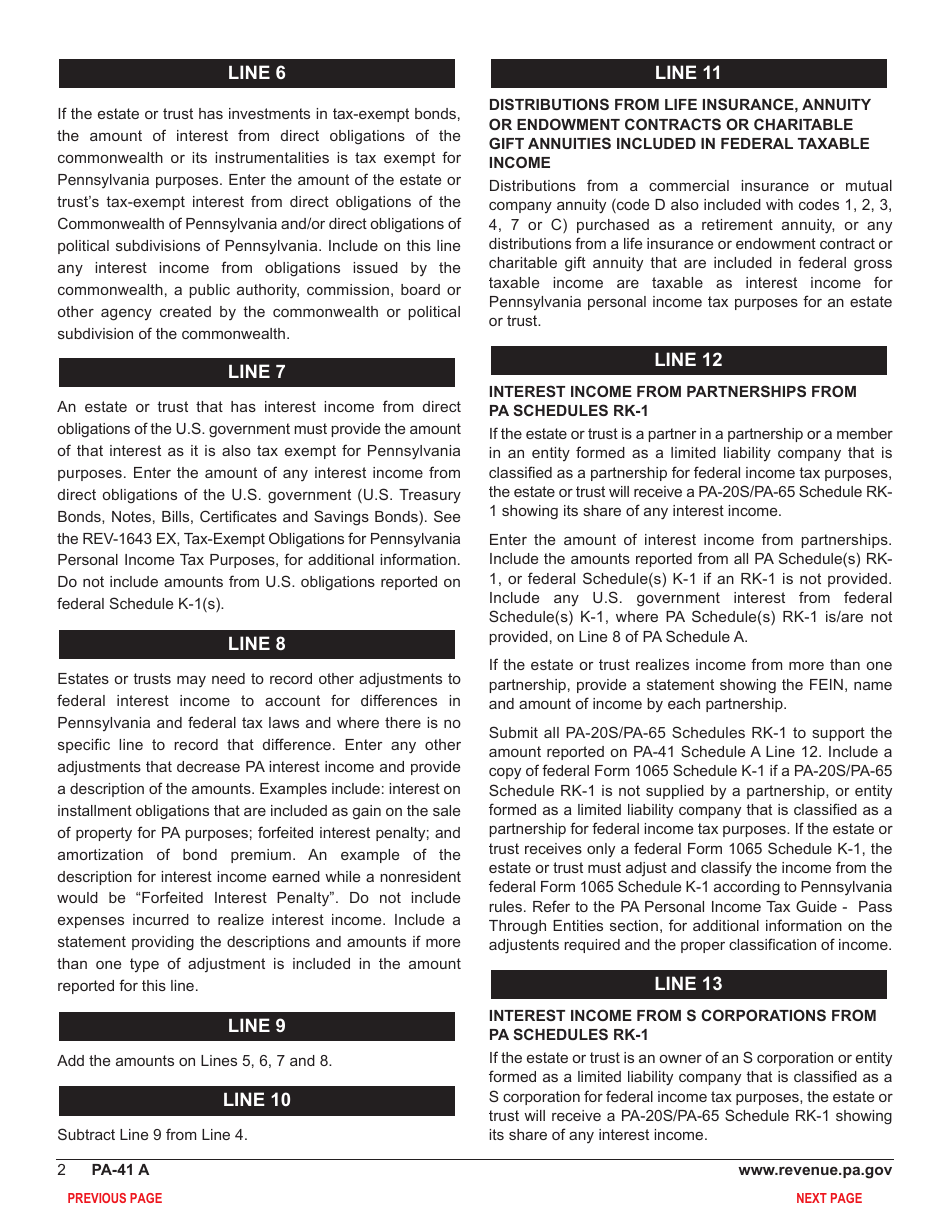 Form PA-41 Schedule A Interest Income and Gambling and Lottery Winnings - Pennsylvania, Page 4