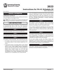 Document preview: Instructions for Form PA-41 Schedule OI Other Information - Pennsylvania, 2023