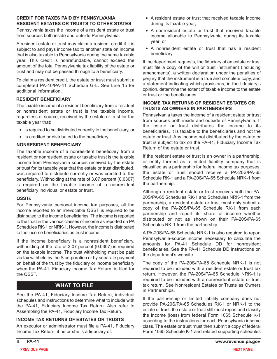Form PA-41 Pennsylvania Fiduciary Income Tax Return - Pennsylvania, Page 10