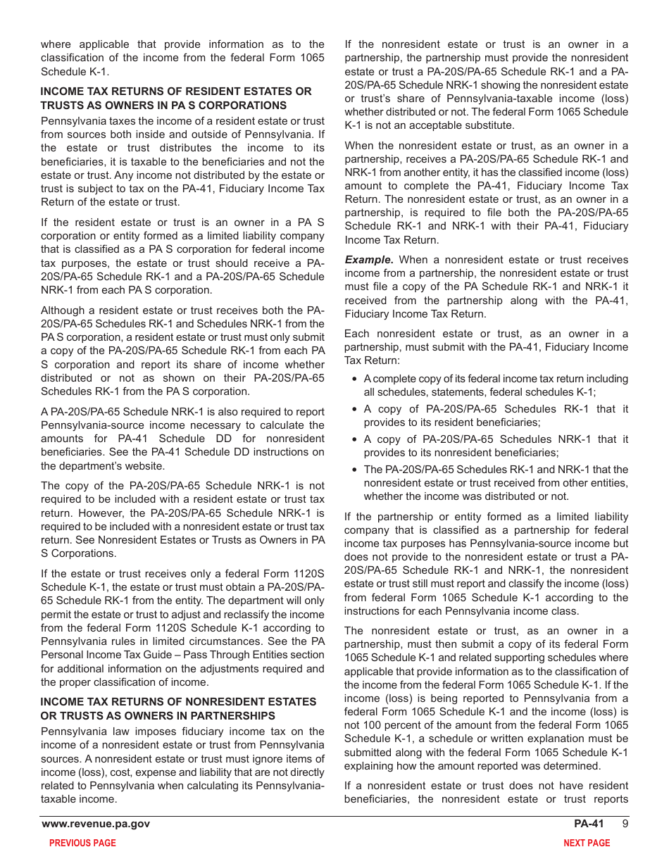 Form PA-41 Pennsylvania Fiduciary Income Tax Return - Pennsylvania, Page 11