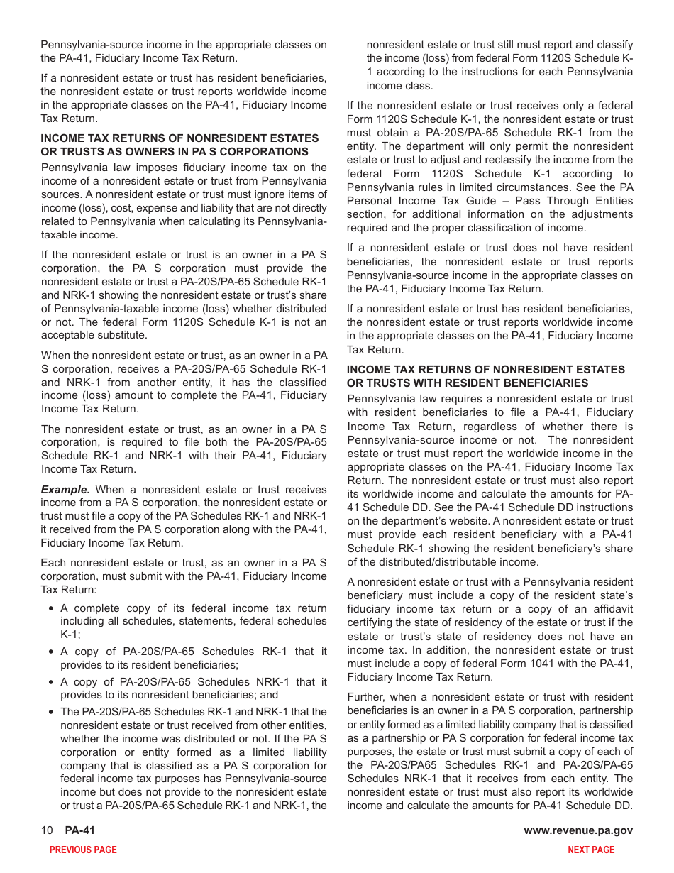 Form PA-41 Pennsylvania Fiduciary Income Tax Return - Pennsylvania, Page 12