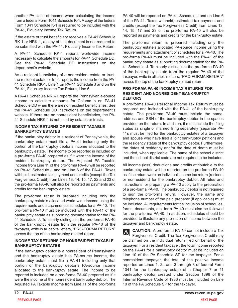 Form PA-41 Pennsylvania Fiduciary Income Tax Return - Pennsylvania, Page 14