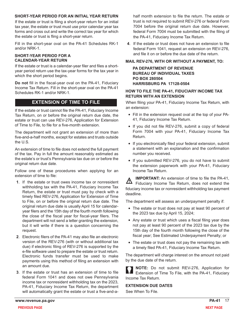 Form PA-41 Pennsylvania Fiduciary Income Tax Return - Pennsylvania, Page 19