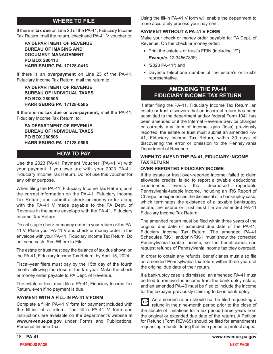 Form PA-41 Pennsylvania Fiduciary Income Tax Return - Pennsylvania, Page 20