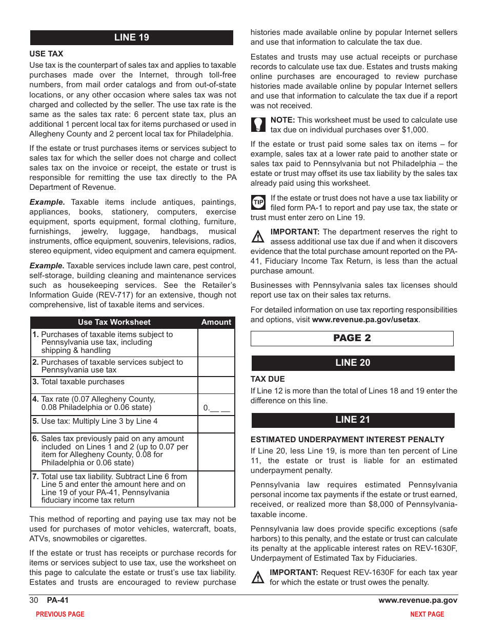Form PA-41 Pennsylvania Fiduciary Income Tax Return - Pennsylvania, Page 32