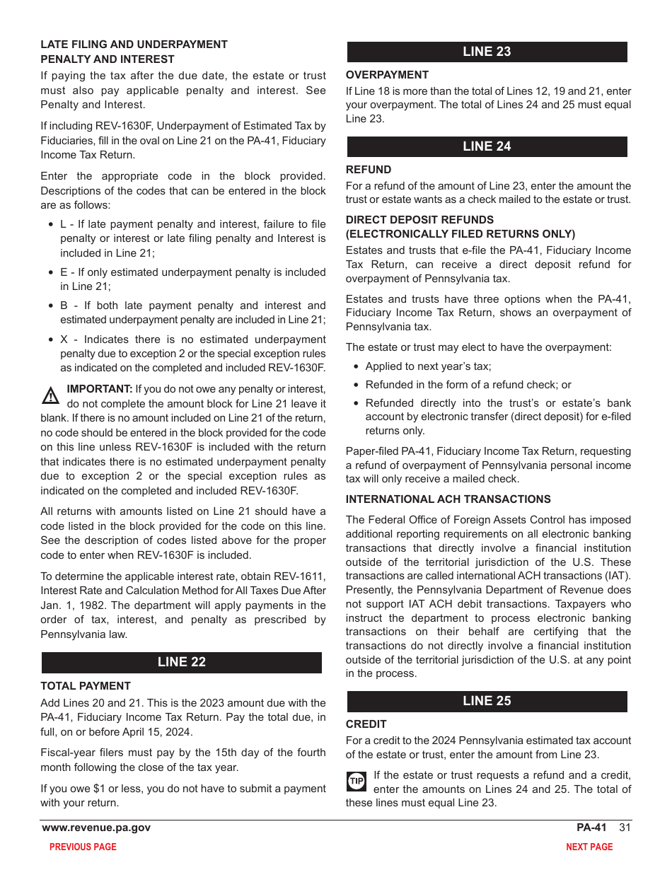 Form PA-41 Pennsylvania Fiduciary Income Tax Return - Pennsylvania, Page 33
