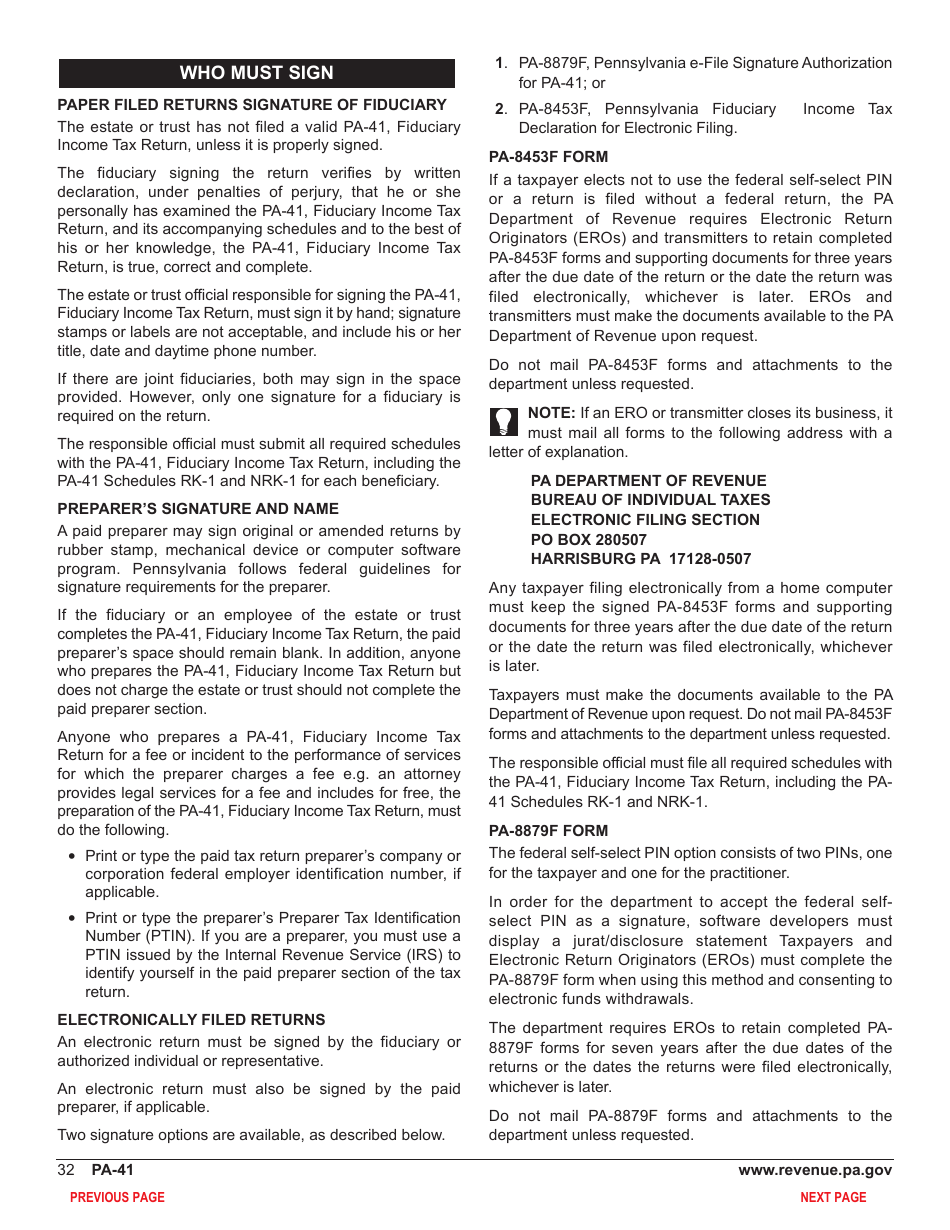 Form PA-41 Pennsylvania Fiduciary Income Tax Return - Pennsylvania, Page 34