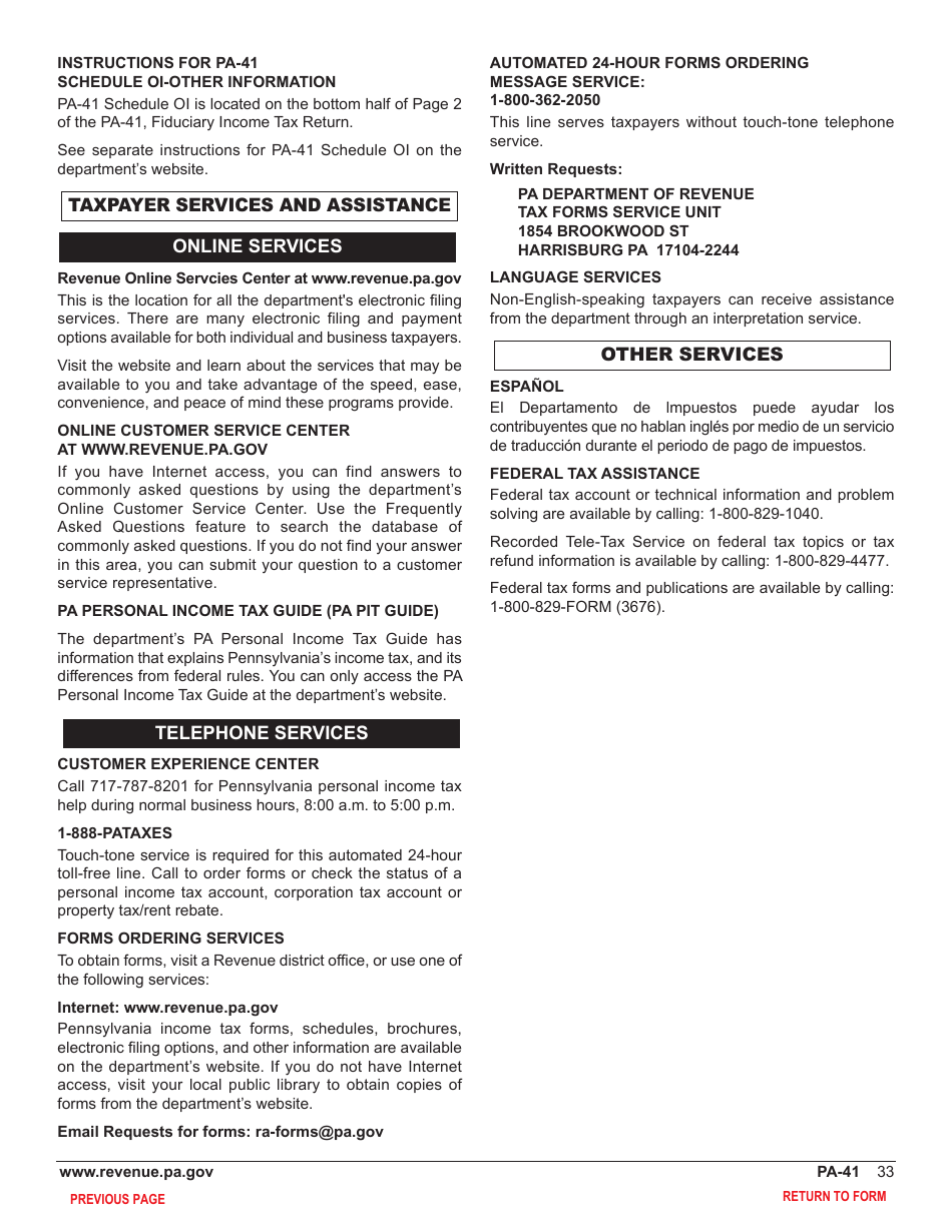 Form PA-41 Pennsylvania Fiduciary Income Tax Return - Pennsylvania, Page 35