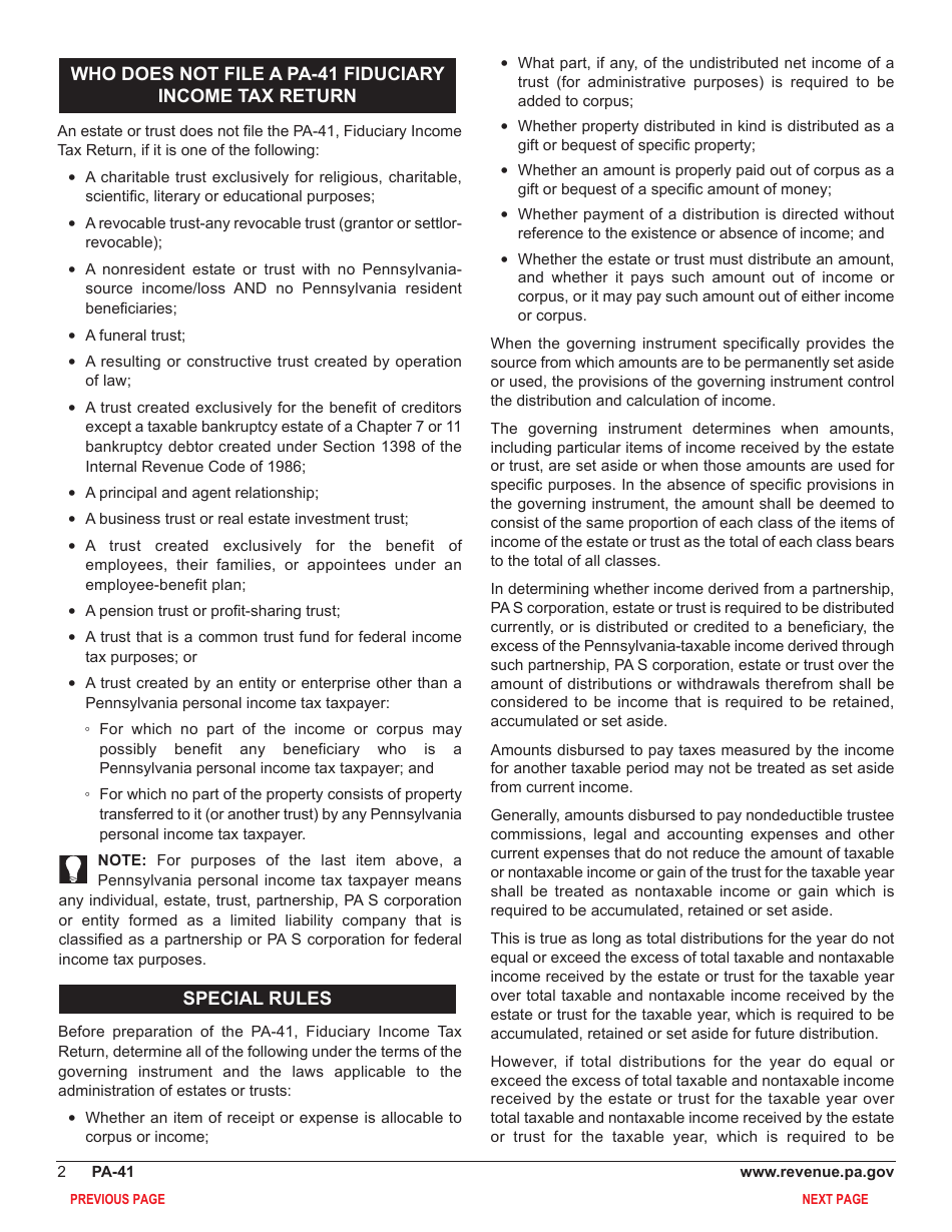 Form PA-41 Pennsylvania Fiduciary Income Tax Return - Pennsylvania, Page 4