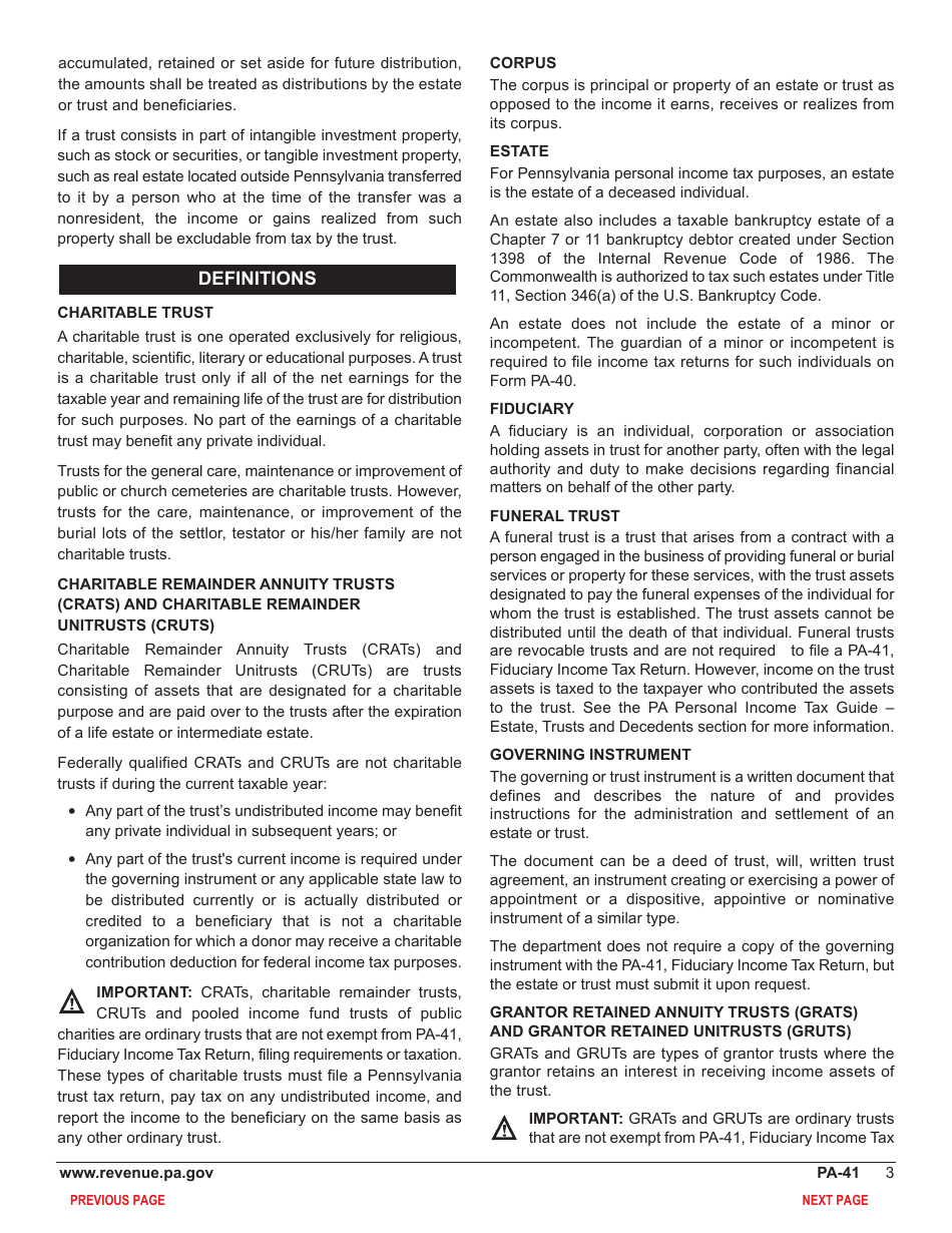 Form PA-41 Pennsylvania Fiduciary Income Tax Return - Pennsylvania, Page 5