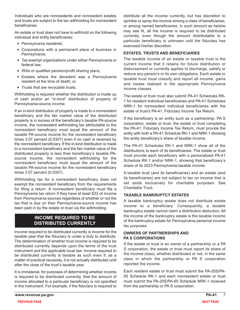Form PA-41 Pennsylvania Fiduciary Income Tax Return - Pennsylvania, Page 9