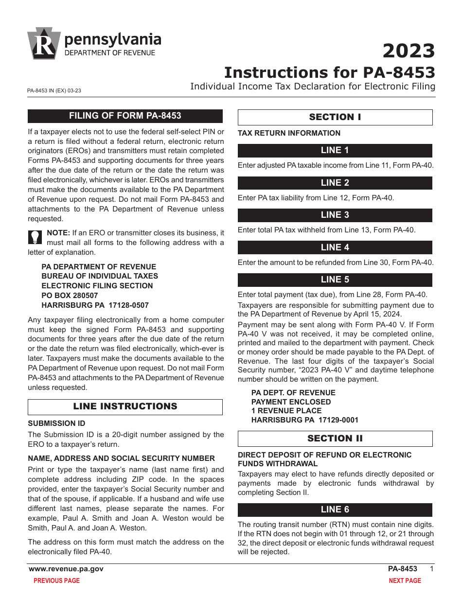Form PA-8453 Pennsylvania Individual Income Tax Declaration for Electronic Filing - Pennsylvania, Page 3