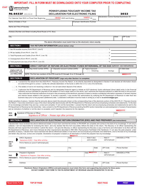 Form PA-8453F 2023 Printable Pdf