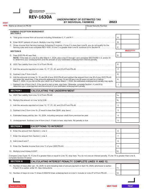 Form REV-1630A 2023 Printable Pdf