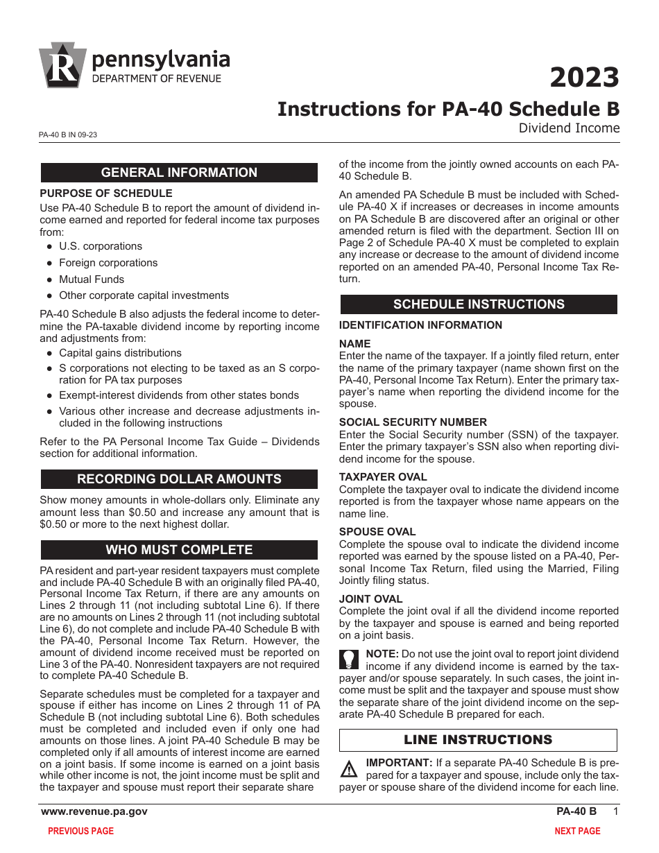 Form PA-40 Schedule B Dividend Income - Pennsylvania, Page 3