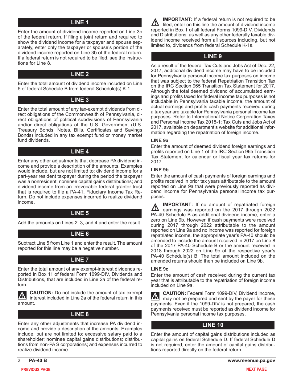 Form PA-40 Schedule B Dividend Income - Pennsylvania, Page 4